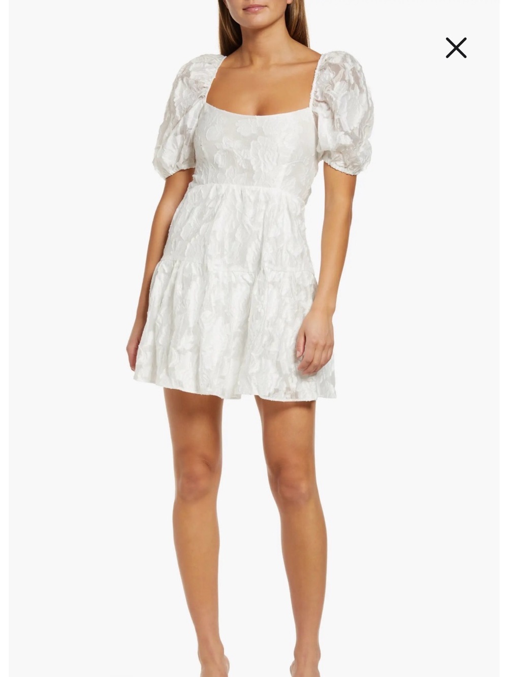 Bardot White Puff-Sleeve Square Neck Mini Dress